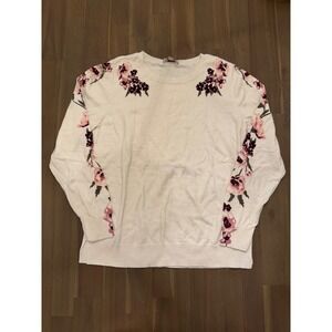 LOFT Outlet Women's Cream Floral Embroidered Long Sleeve Sweater Size L